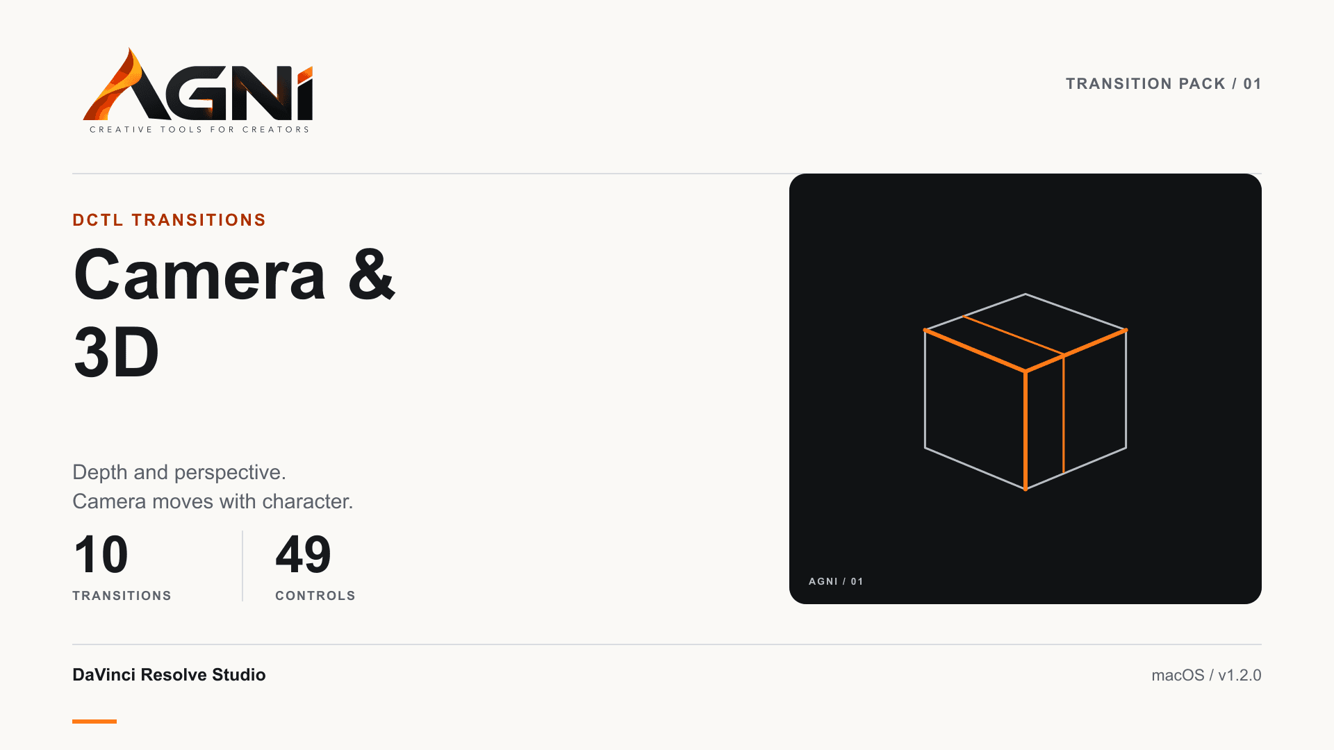 AGNI DCTL Transitions — Camera & 3D cover